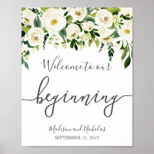 Weiße Blume & Grün Herzlich willkommen bei unserem Poster