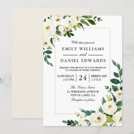 Weiße Blume Grün modern mit Rahmen Hochzeit Einladung