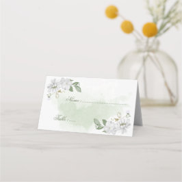 Weiße Blume Grüne Blätter botanisch Platzkarte