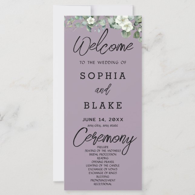 Weiße Blume Grüne Rose Quartz Hochzeitsprogramm (Vorderseite)