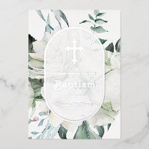Weiße Blume Grüne Taufe Foil Einladung