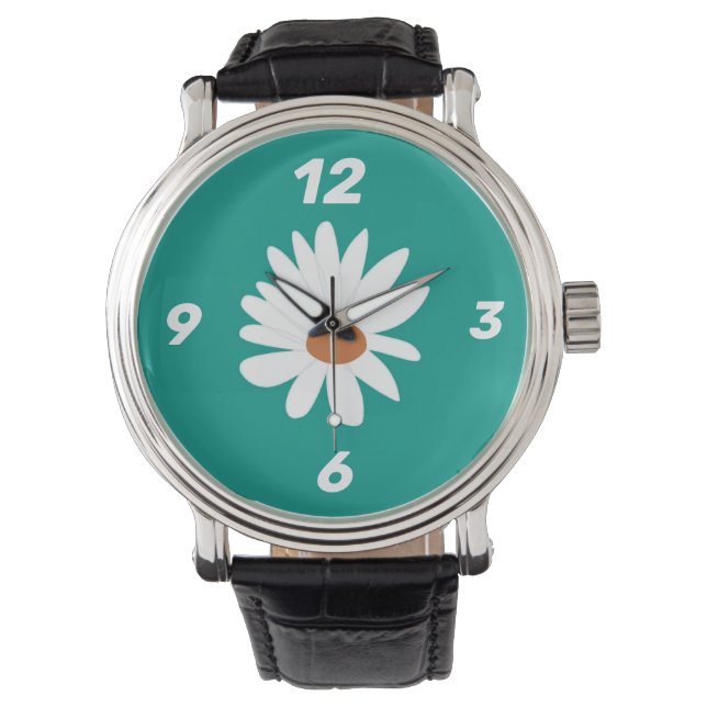 weiße Blume, grüner Hintergrund große Tasche Armbanduhr (Vorderseite)