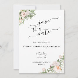 Weiße Blume Grünpflanzen Sukkulent Save the Date Einladung