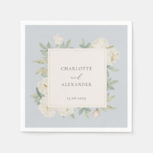 Weiße Blume, hellblaue Hochzeit Serviette