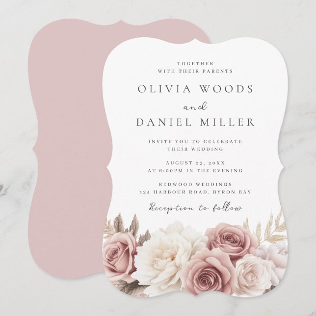 Weiße Blume Hochzeit Einladung (Vorne/Hinten)