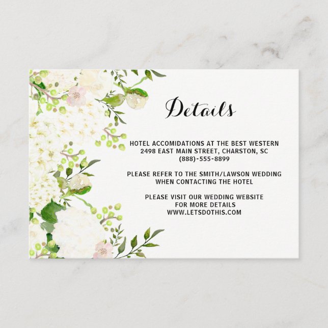 Weiße Blume Hochzeitsettel, Wegbeschreibung einfüg Begleitkarte (Vorderseite)