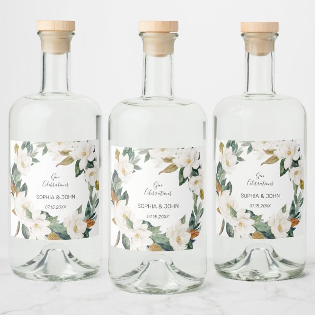 Weiße Blume Hochzeitsflasche Alkoholflaschenetikett (Flaschen)