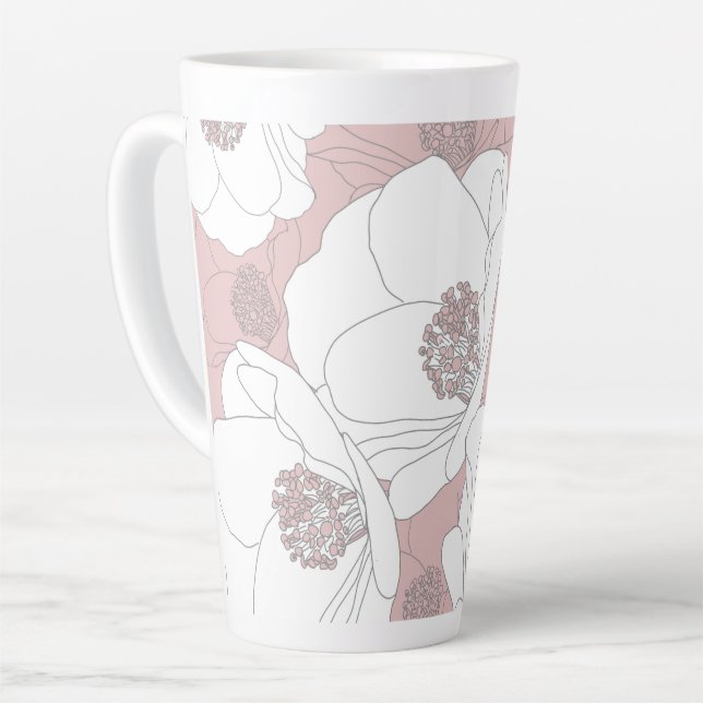 Weiße Blume in hellrosa Milchtasse (Linke Ecke)