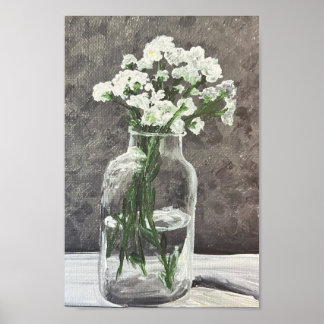 Weiße Blume in klarem Vase-Plakat Poster
