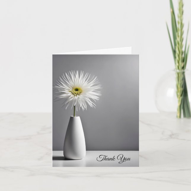 Weiße Blume in Vase Beileid Vielen Dank Dankeskarte (Vorderseite)