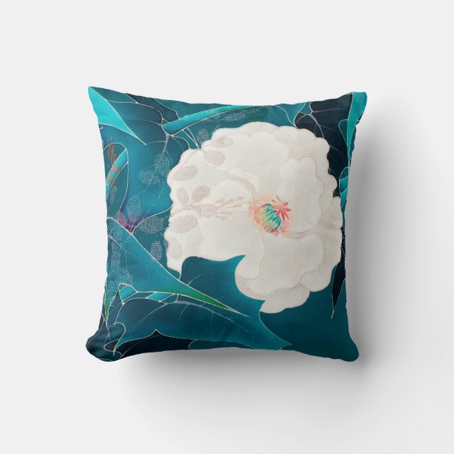 Weiße Blume, japanisches Design Kissen (Vorderseite)