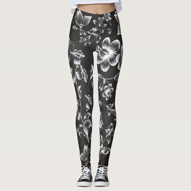 Weiße Blume Leggings (Black and White Floral Arrangement Leggings!)