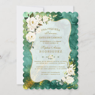 Weiße Blume Malachite Gold Spanische Kinderdusche Einladung