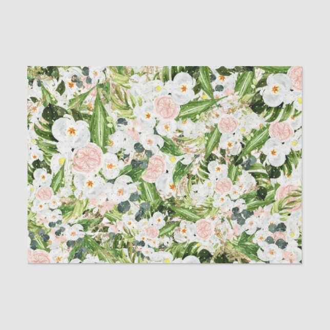 Weiße Blume mit grünen Blätter 3 Seidenpapier (Vorderseite)