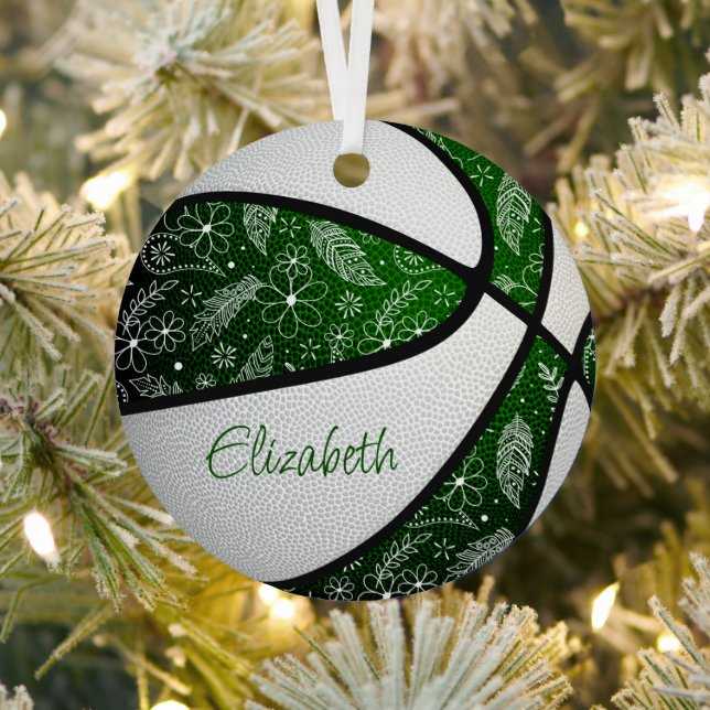 Weiße Blume mit grüner Doodle-Basketball Ornament Aus Metall (InSitu)