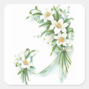Weiße Blume mit Ribbon Quadratischer Aufkleber