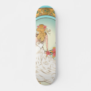 Weiße Blume mit rosa Lilie Skateboard