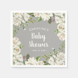 Weiße Blume neutrale graue Babydusche Sprinkle Serviette