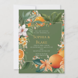 Weiße Blume, Orangen und Grüne Hochzeit Einladung