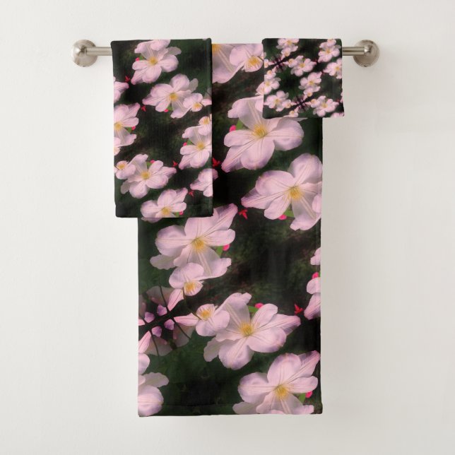 Weiße Blume Pair Abstraktes Blumenmuster Badhandtuch Set (Insitu)