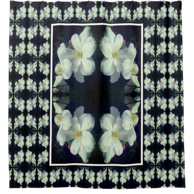 Weiße Blume Pair Abstraktes Blumenmuster Duschvorhang (Vorderseite)