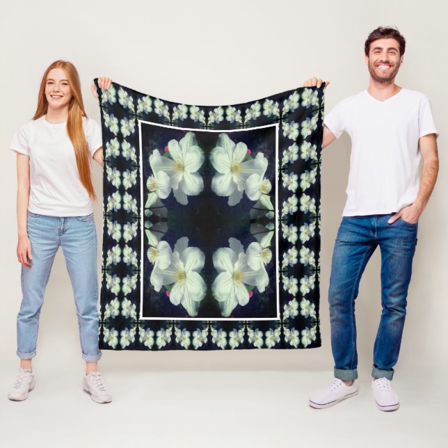 Weiße Blume Pair Abstraktes Blumenmuster Fleecedecke (Beispiel)