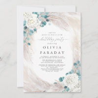 Weiße Blume Pampas Grass Geburtstag Einladung