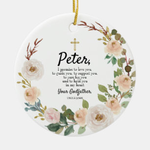 Weiße Blume Personalisiert Versprechen an Godchil Keramik Ornament