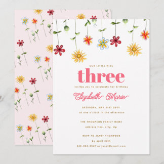 Weiße Blume Rosa Gelbes Rotes Mädchen Geburtstag Einladung