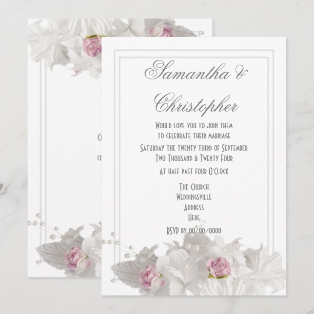 Weiße Blume schlicht minimale Hochzeit Einladung (Vorne/Hinten)