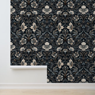 Weiße Blume Schwarzer Barockgotischer Hintergrund  Tapete