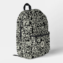 Weiße Blume, schwarzer Hintergrund Bedruckter Rucksack