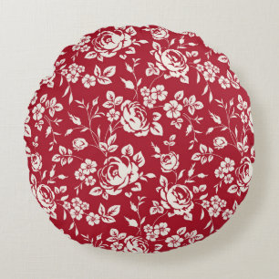 Weiße Blume Silhouette auf rotem Hintergrund. Sea Rundes Kissen