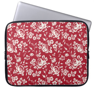 Weiße Blume Silhouette auf rotem Hintergrund. Seam Laptopschutzhülle