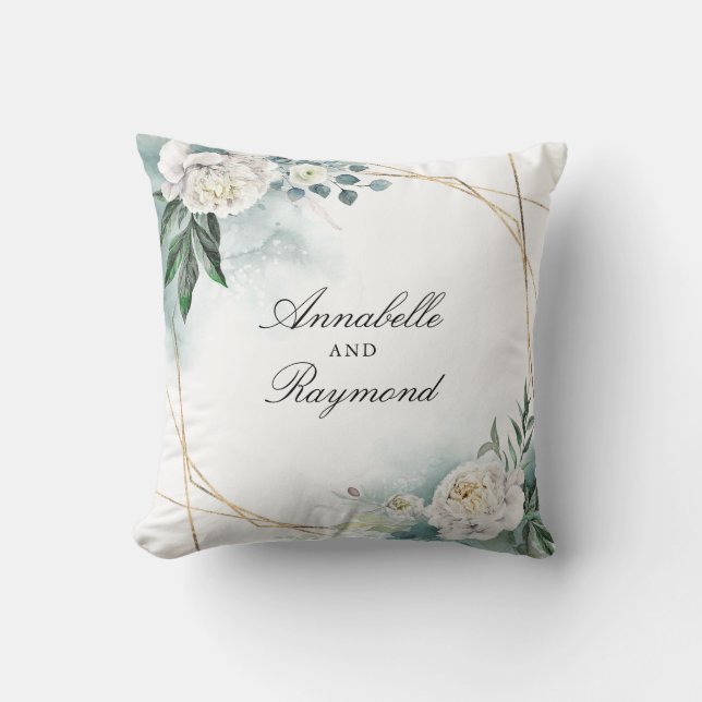 Weiße Blume und Aquarellgrün Eleganter Chic Kissen (Vorderseite)