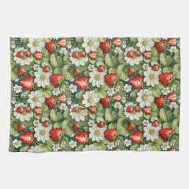 Weiße Blume und Erdbeere Geschirrtuch