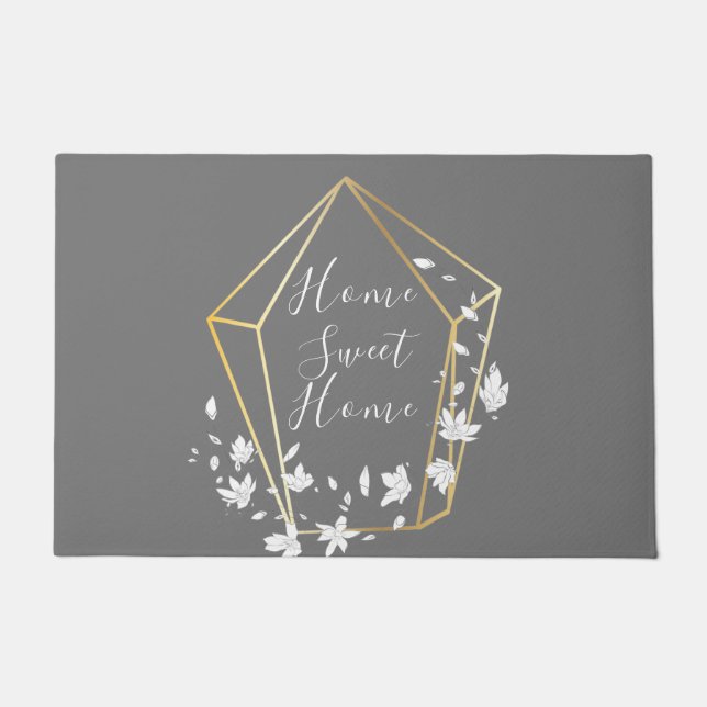 Weiße Blume und geometrische Prismen Moderne Fußmatte (Vorderseite)