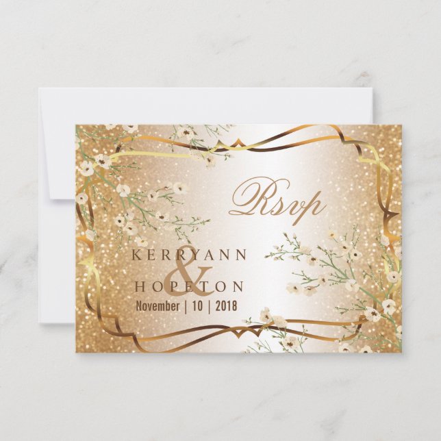 Weiße Blume und Gold Glitzer - UAWG RSVP Karte (Vorderseite)