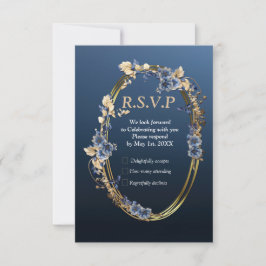 Weiße Blume und goldene Rahmen. RSVP Karte