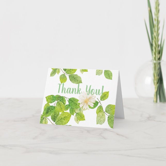 Weiße Blume und Grüne Blätter Garten Dankeskarte (Vorderseite)