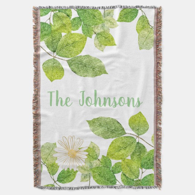 Weiße Blume und Grüne Blätter Garten Decke (Vorderseite Vertikal)