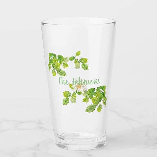 Weiße Blume und Grüne Blätter Garten Glas (Vorderseite)