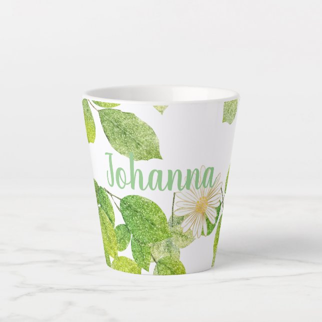 Weiße Blume und Grüne Blätter Garten Milchtasse (Vorderseite)