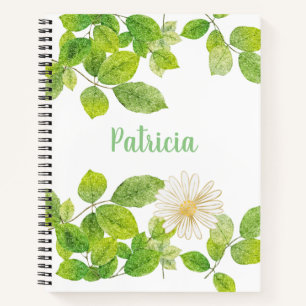 Weiße Blume und Grüne Blätter Garten Notizbuch