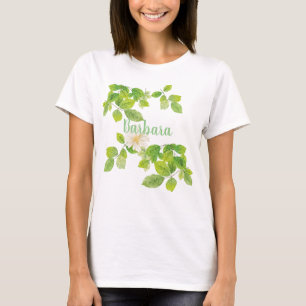 Weiße Blume und Grüne Blätter Garten T-Shirt