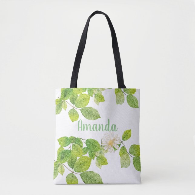 Weiße Blume und Grüne Blätter Garten Tasche (Vorderseite)