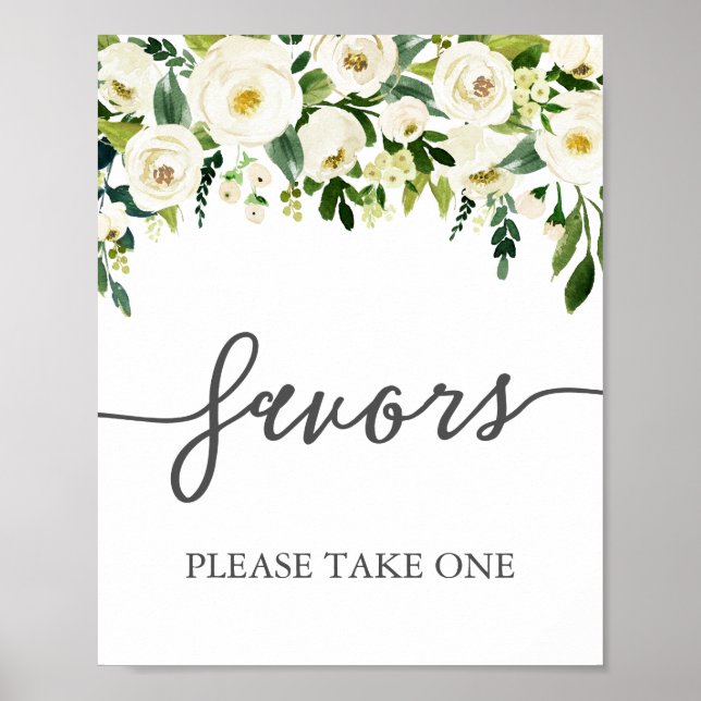 Weiße Blume und grüne Gastgeschenke Hochzeiten Unt Poster (Vorne)