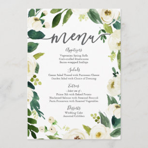Weiße Blume und grüne Hochzeitskarten Menükarte