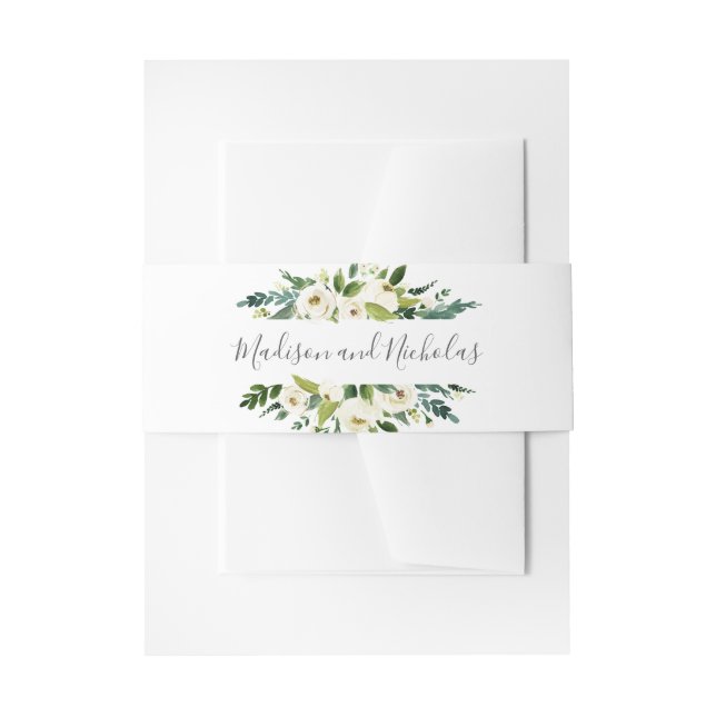 Weiße Blume und grünes Hochzeitsband Einladungsbanderole (Vorderseite Beispiel)