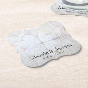 Weiße Blume und Herz-Reflektionen Hochzeit Untersetzer